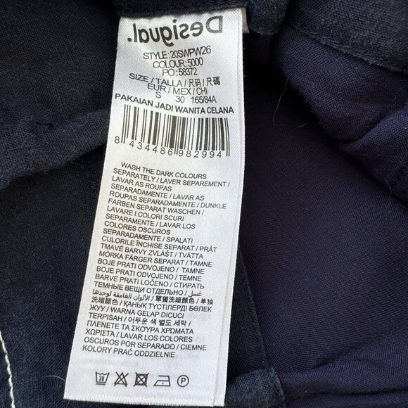 Desigual Baggy Trouser Pants Navy Coastal Preppy Cord Belt Small - Picture 7 of 9